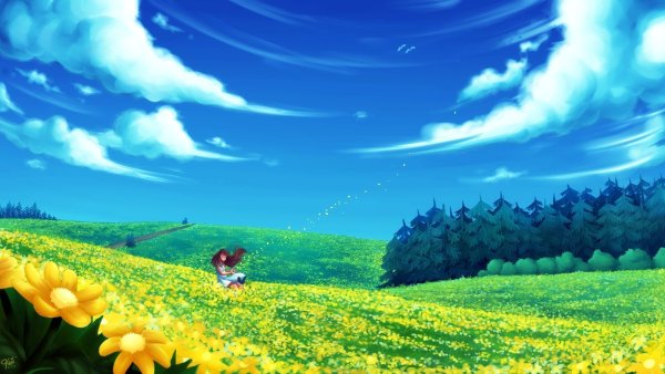 Сказочный луг с цветами