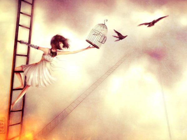 Девушка выпускает бабочек