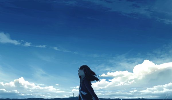 Аниме девушка на фоне неба