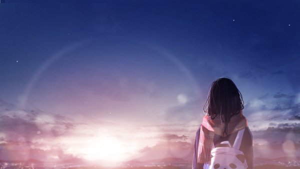 Аниме девушка с рюкзаком