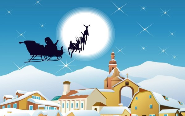 Санта на оленях в небе