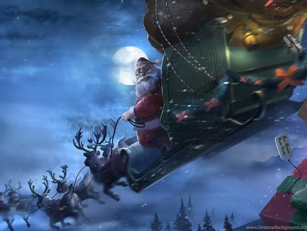 Олени в упряжке Санта Клауса