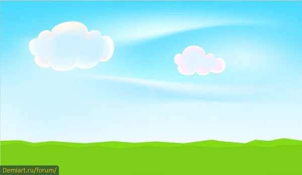 Фон небо с облачками и Полянка