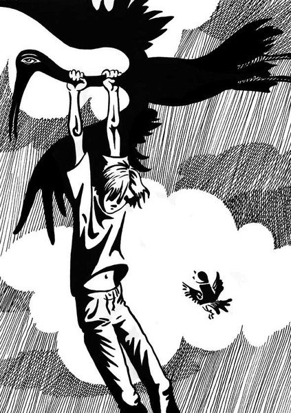 Журавль в руках иллюстрация