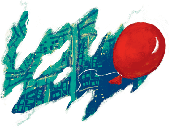Красный шарик в синем небе раскраска
