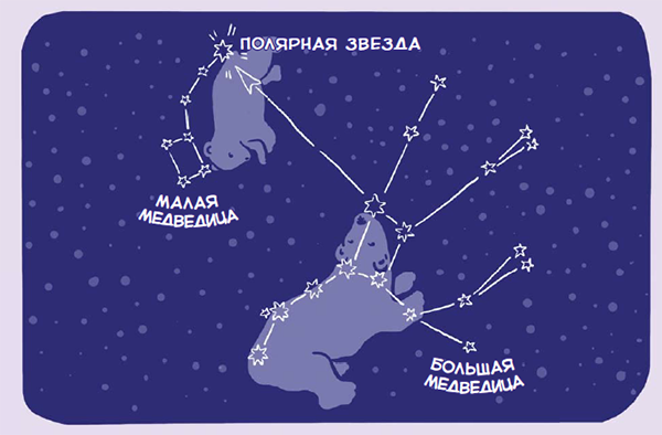 Созвездие большой и малой медведицы и Полярная звезда