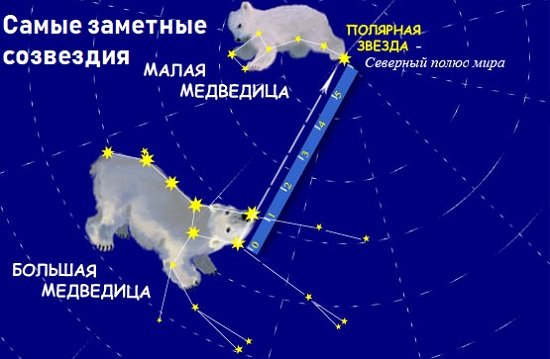 Созвездие большой и малой медведицы и Полярная звезда