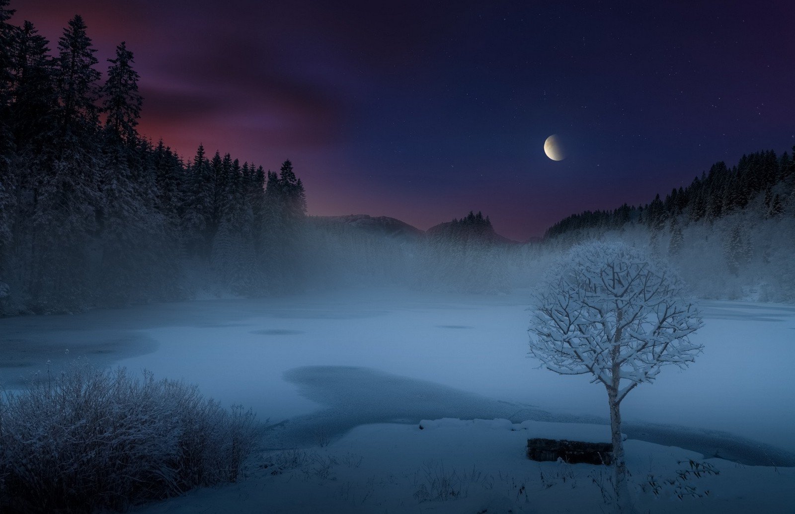 Идешь зимой по полю тишина. Зимняя Луна. Зимняя ночь. Зимний ночной пейзаж. Ночные пейзажи природы.