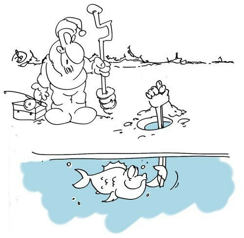 Карикатура рыбалка зимой