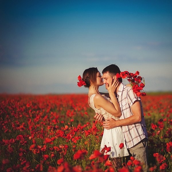 Влюбленные в поле цветов