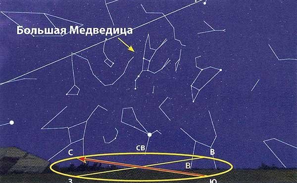 Полярная звезда малой и большой медведицы