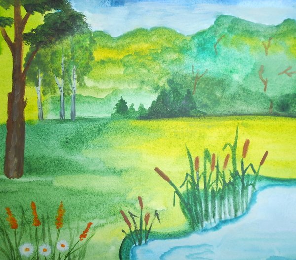 Детские рисунки природы цветными карандашами