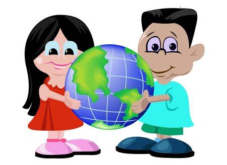 Дети на фоне земного шара