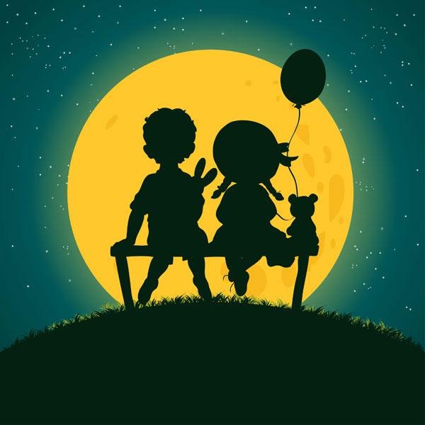 Девочка и мальчик на качелях силуэт