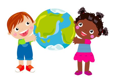 Мальчик и девочка держат планету