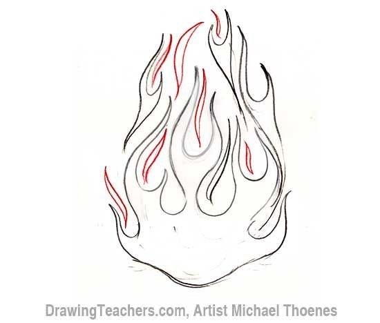 Огонь карандашом легко для срисовки