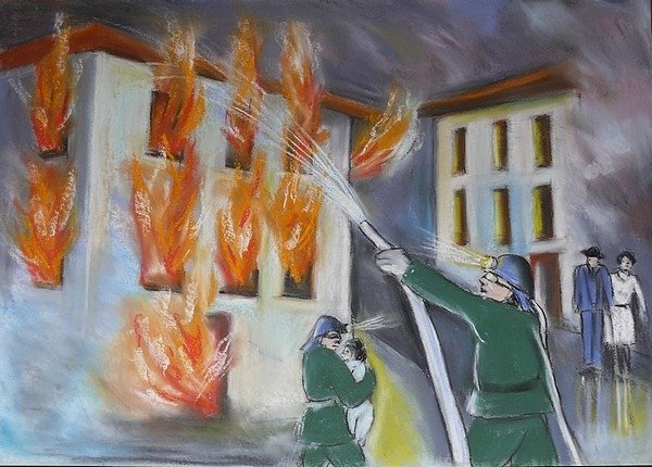 Рисование пожара в доме