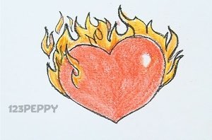 Горящее сердце карандашом