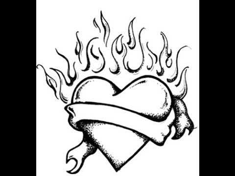 Сердечко с огнем для срисовки