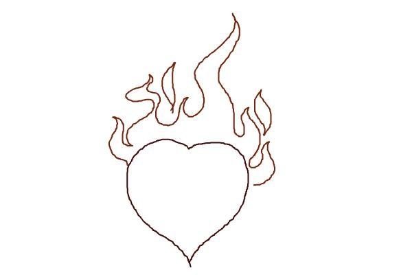 Сердечко с огнем для срисовки