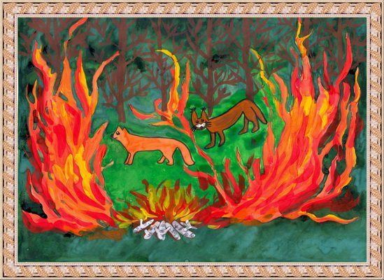 Картина из пластилина пожар в лесу