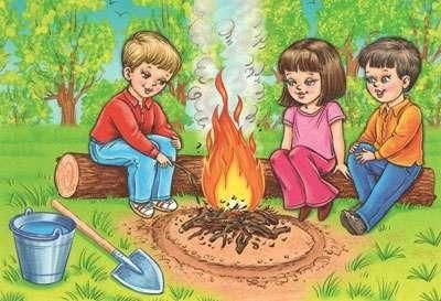 Дети у костра в лесу