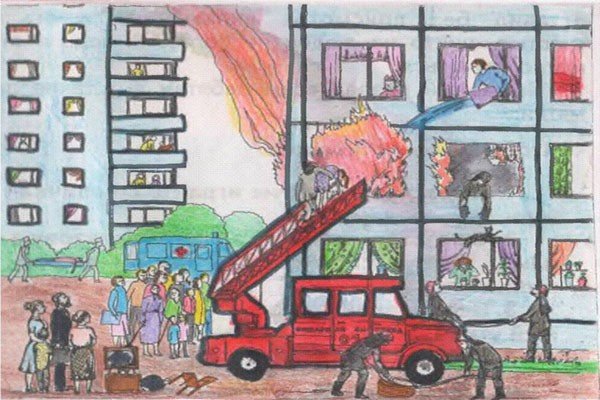 Пожар в доме рисунок