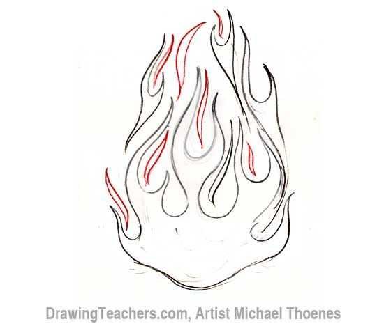 Огонь карандашом легко для срисовки
