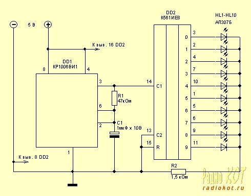 Схема бегущих огней на микросхеме к176ие8