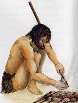 Первобытные люди разжигают огонь