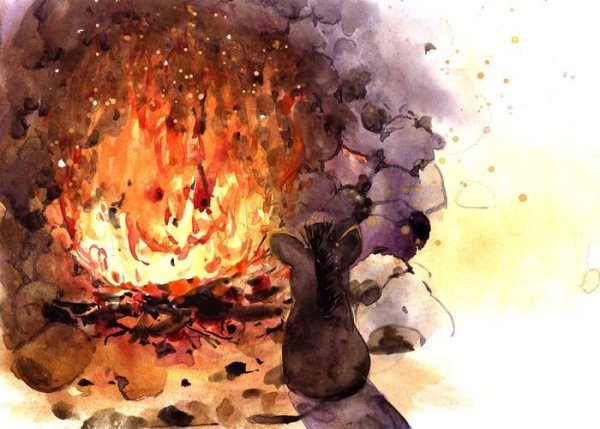 Пожар акварелью