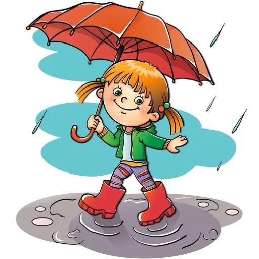 Мультяшный мальчик и девочка под дождем