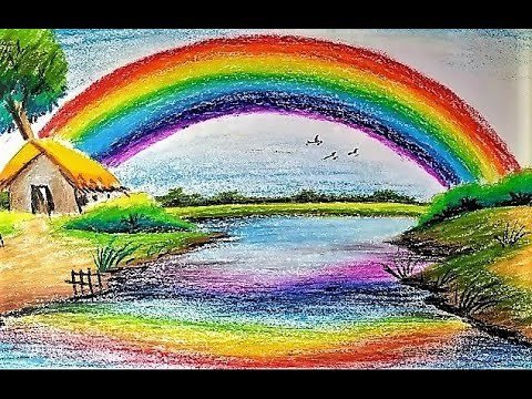 Весенний пейзаж с радугой красками