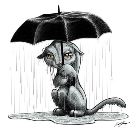 Серая кошка под зонтиком