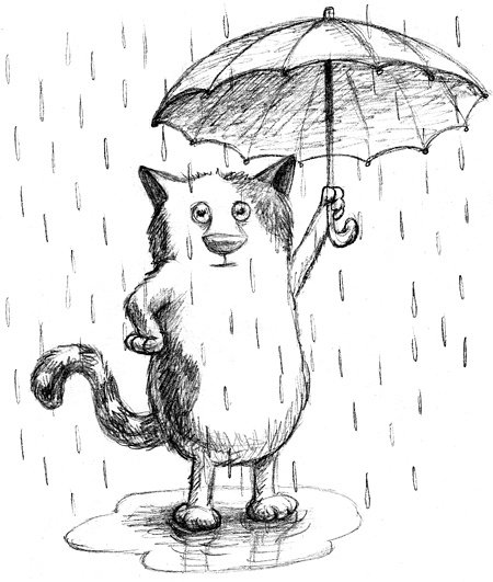 Раскраска котик под зонтиком