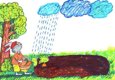 Дождик поливает грядки