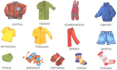 Осенняя одежда карточки для детей