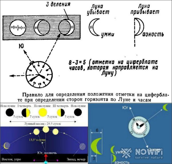 Ориентирование на местности по Луне и часам