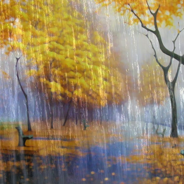 Осенняя природа в дождь живопись