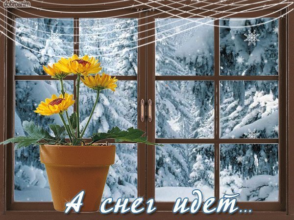 Анимированное окно со снегом