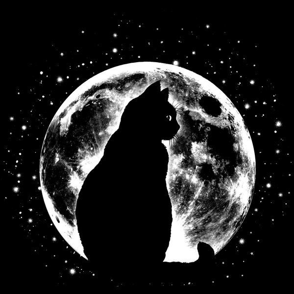 Силуэт кошки на Луне