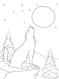 Раскраска волк воет на луну
