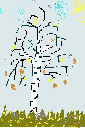 Рисование береза поздней осенью