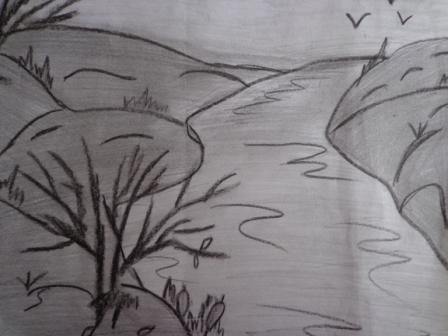 Осенний пейзаж карандашом для детей лёгкие