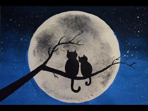 Коты на фоне Луны