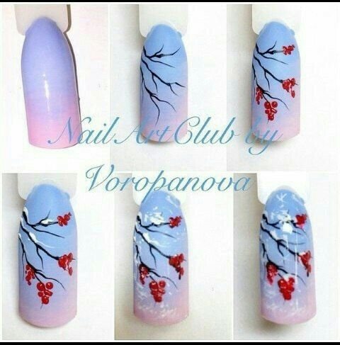 Рисование на ногтях пошагово зимние