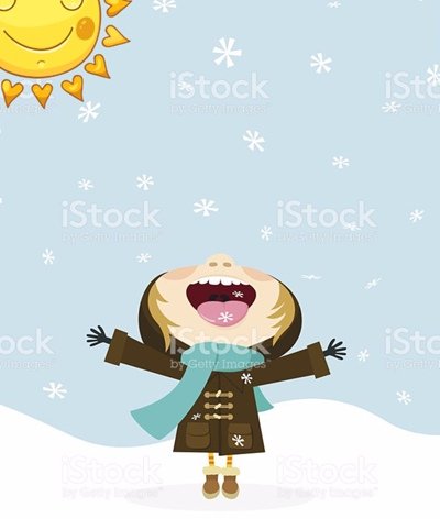 Девочка ловит снежинки ртом