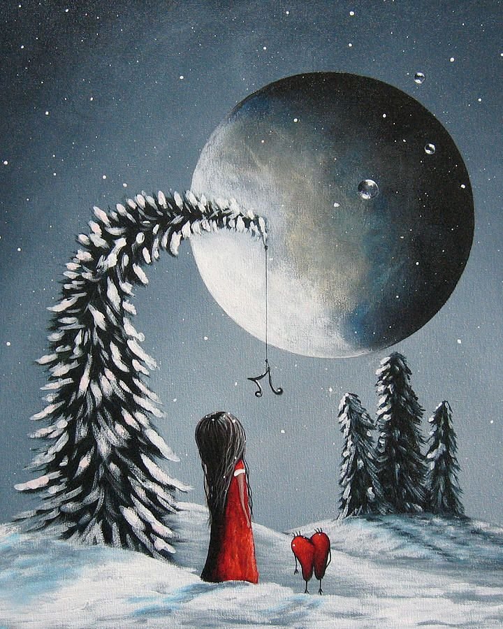 Полнолуние в новый год. Shawna Erback художница. Новый год сюрреализм. Зимний сюрреализм. Снег сюрреализм