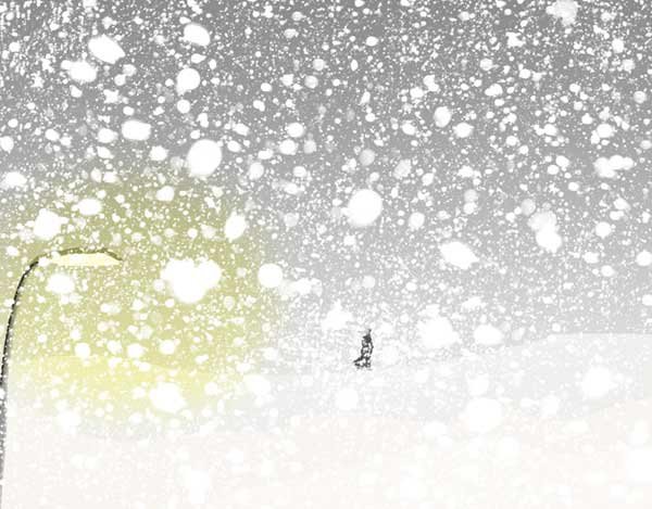 Хлопья снега с неба