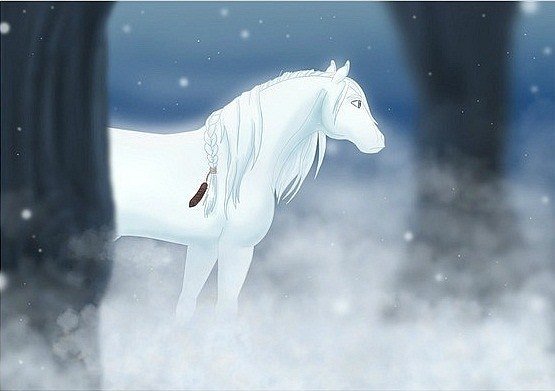 Лошадь в снегу арт